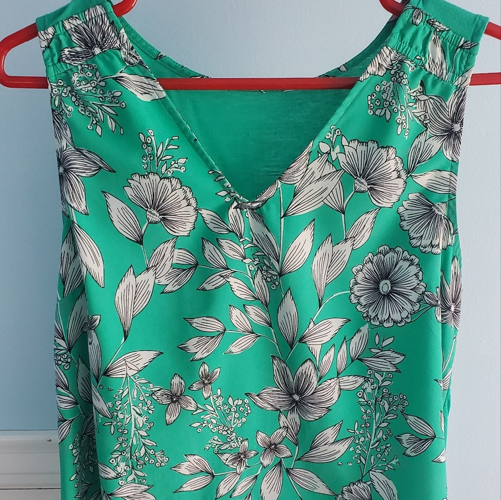 Green Floral Blouse sleeveless high neck